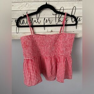 American Eagle Outfitters Red Gingham Smocked Tank Top